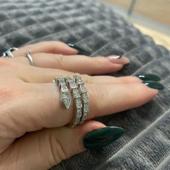 Serpenti Snake Silver Gold Triple Crystal Resizable Ring - Picture 3 of 17